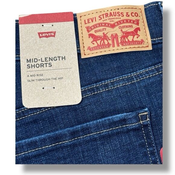 NWT Levi’s Mid Rise Stretch Cuffed Mid Length Denim Shorts Women’s Size 32 - Picture 14 of 15